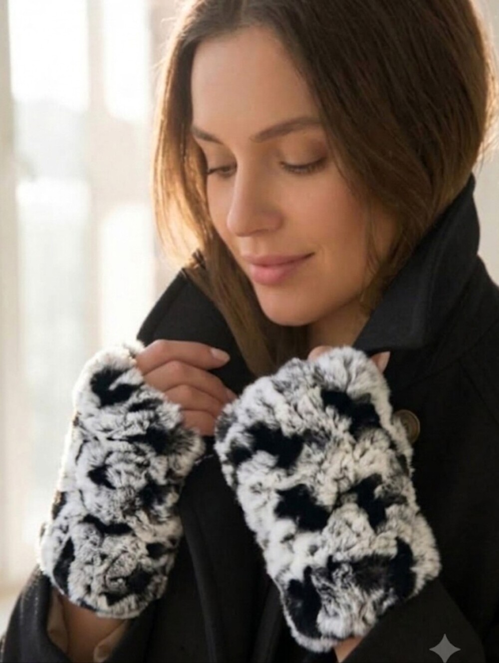 Real Rex Rabbit Fur Fingerless Gloves Arm Warmers Mittens